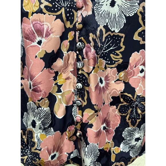 Rebecca Taylor Women's Blouse Jardin Floral Button Front Indigo Silk Blend  4 - Picture 5 of 11